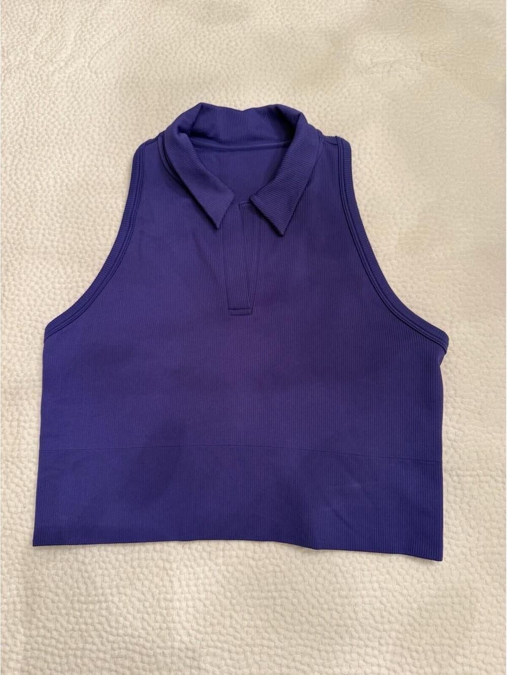 Athleta Cropped Ribbed Collared Shirt Deep Purple Size L - Picture 2 of 6